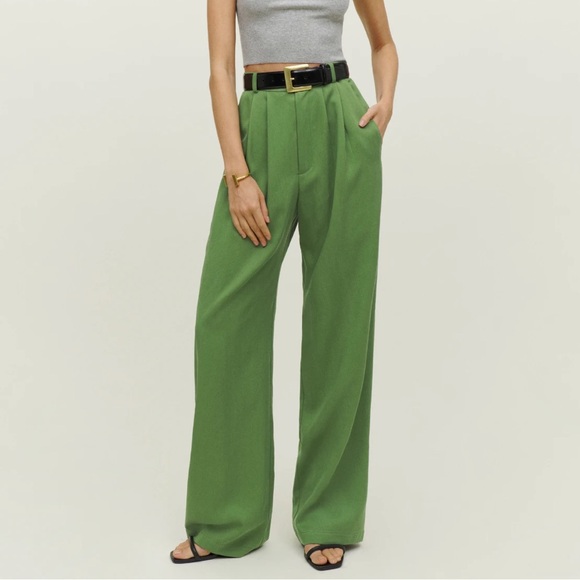 Reformation Green Wide-Leg Mason Pant - Picture 1 of 4
